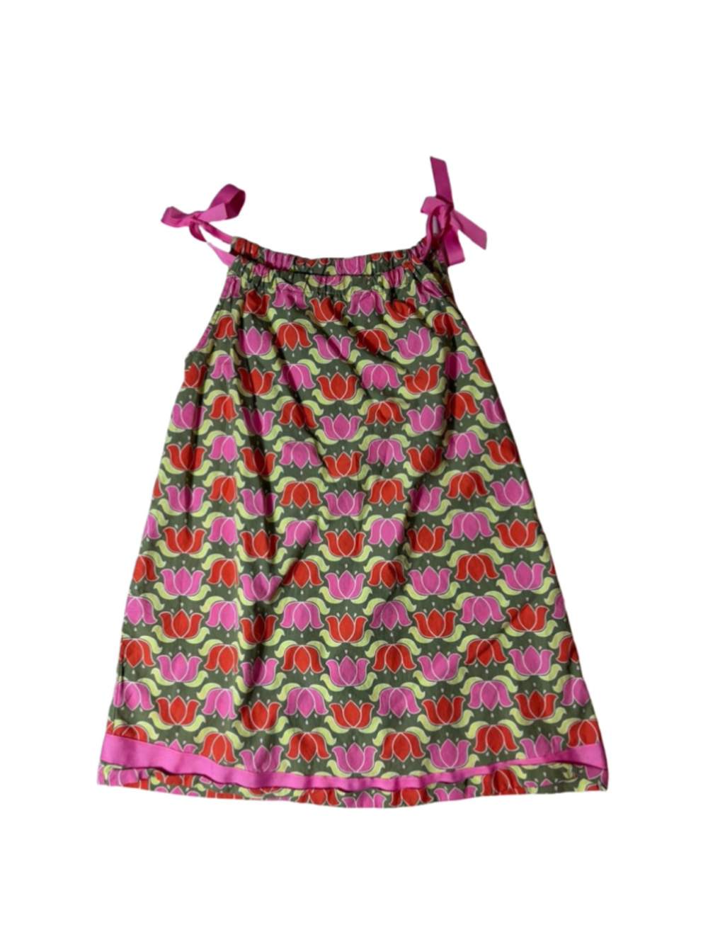 Hanna Andersson Girls 5 110 Tulip Floral Cotton Dress Pink Bow Tie Sundressk